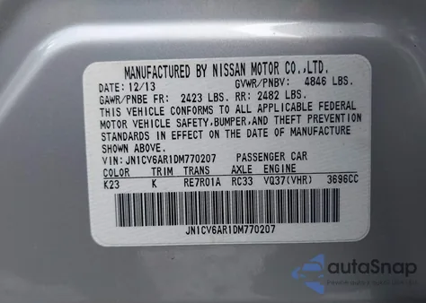 2013 Infiniti G37X z USA, uszkodzony, nr VIN JN1CV6AR1DM770207